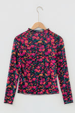 Load image into Gallery viewer, Rose Slim Fit Floral Mesh Long Sleeve Mock Neck Top