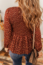 Load image into Gallery viewer, Boho Floral Smocked Bust Ruffled Peplum Blouse