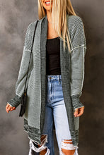 Load image into Gallery viewer, Gray Plaid Knitted Long Open Front Cardigan