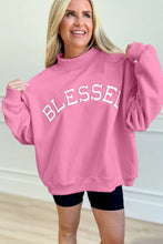 Load image into Gallery viewer, Bright Pink Oversize Blessed Embroidered Mock Neck Sweatshirt