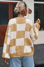 Load image into Gallery viewer, Khaki Checkered Bishop Sleeve Sweater