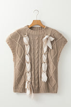 Load image into Gallery viewer, Simply Taupe Cable Knit Colorblock Satin Bowknot Short Sleeve Sweater