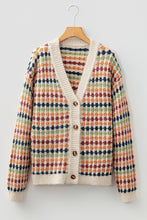 Load image into Gallery viewer, Multicolour Dotty Pattern Knit Button Front V Neck Sweater Cardigan