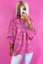 Load image into Gallery viewer, Bonbon Abstract Print Collared V Neck Babydoll Blouse
