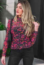 Load image into Gallery viewer, Rose Slim Fit Floral Mesh Long Sleeve Mock Neck Top