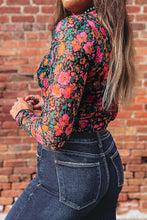 Load image into Gallery viewer, Rose Slim Fit Floral Mesh Long Sleeve Mock Neck Top