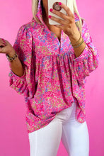 Load image into Gallery viewer, Bonbon Abstract Print Collared V Neck Babydoll Blouse