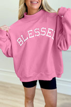 Load image into Gallery viewer, Bright Pink Oversize Blessed Embroidered Mock Neck Sweatshirt
