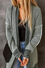 Load image into Gallery viewer, Gray Plaid Knitted Long Open Front Cardigan