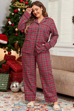 Load image into Gallery viewer, Red Plaid Printed Shirt and Pants Plus Size Lounge Set