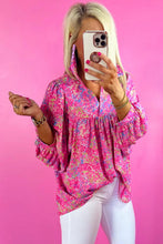 Load image into Gallery viewer, Bonbon Abstract Print Collared V Neck Babydoll Blouse
