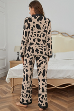 Load image into Gallery viewer, Khaki Cheetah Contrast Trim Loose Fit Two Piece Sleepwear