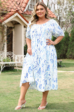 Load image into Gallery viewer, Sky Blue Floral Print Sweetheart Neck Plus Size Midi Dress
