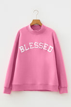 Load image into Gallery viewer, Bright Pink Oversize Blessed Embroidered Mock Neck Sweatshirt
