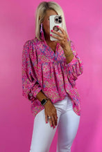 Load image into Gallery viewer, Bonbon Abstract Print Collared V Neck Babydoll Blouse