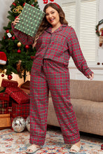 Load image into Gallery viewer, Red Plaid Printed Shirt and Pants Plus Size Lounge Set