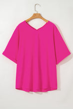 Load image into Gallery viewer, Bright Pink Seamed Back High Low Hem V Neck Cuffed Sleeve Plus Size Tee