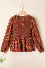 Load image into Gallery viewer, Boho Floral Smocked Bust Ruffled Peplum Blouse