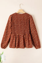 Load image into Gallery viewer, Boho Floral Smocked Bust Ruffled Peplum Blouse