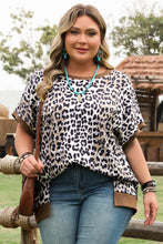 Load image into Gallery viewer, Khaki Leopard Contrast Trim Short Sleeve Loose Plus Size Top