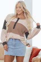 Load image into Gallery viewer, Jet Stream Color Block Waffled Patchwork Loose Henley Top
