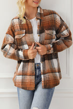 Load image into Gallery viewer, Brown Plaid Flap Pockets Shacket