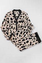 Load image into Gallery viewer, Khaki Cheetah Contrast Trim Loose Fit Two Piece Sleepwear