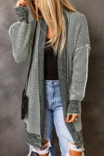 Load image into Gallery viewer, Gray Plaid Knitted Long Open Front Cardigan