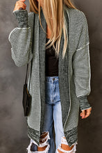 Load image into Gallery viewer, Gray Plaid Knitted Long Open Front Cardigan