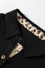 Load image into Gallery viewer, Black Contrast Leopard Print Patchwork Polo Collar Buttons Front Ruffled Long Sleeve Blouse