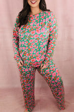 Load image into Gallery viewer, Green Plus Size Printed Long Sleeve and Pants Lounge Set