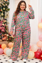 Load image into Gallery viewer, Green Plus Size Printed Long Sleeve and Pants Lounge Set