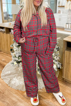 Load image into Gallery viewer, Red Plaid Printed Shirt and Pants Plus Size Lounge Set