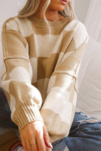 Load image into Gallery viewer, Khaki Checkered Bishop Sleeve Sweater