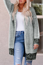 Load image into Gallery viewer, Gray Plaid Knitted Long Open Front Cardigan