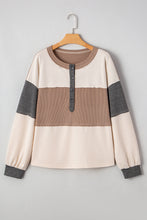 Load image into Gallery viewer, Jet Stream Color Block Waffled Patchwork Loose Henley Top