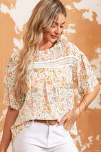 Load image into Gallery viewer, Multicolor Floral Print Wide Ruffle Sleeves Blouse