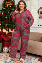 Load image into Gallery viewer, Red Plaid Printed Shirt and Pants Plus Size Lounge Set
