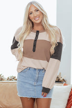 Load image into Gallery viewer, Jet Stream Color Block Waffled Patchwork Loose Henley Top
