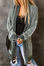 Load image into Gallery viewer, Gray Plaid Knitted Long Open Front Cardigan
