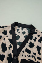 Load image into Gallery viewer, Khaki Cheetah Contrast Trim Loose Fit Two Piece Sleepwear
