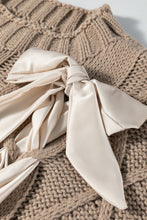 Load image into Gallery viewer, Simply Taupe Cable Knit Colorblock Satin Bowknot Short Sleeve Sweater
