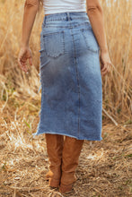 Load image into Gallery viewer, Dearlove Myosotis Irregular Distressed Bottom Denim Midi Skirt
