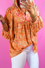 Load image into Gallery viewer, Orange Abstract Print Collared V Neck Babydoll Blouse
