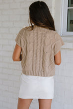 Load image into Gallery viewer, Simply Taupe Cable Knit Colorblock Satin Bowknot Short Sleeve Sweater
