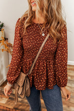 Load image into Gallery viewer, Boho Floral Smocked Bust Ruffled Peplum Blouse

