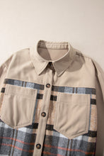 Load image into Gallery viewer, Khaki Plaid Patchwork Long Sleeve Shirt Mini Dress
