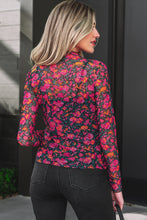 Load image into Gallery viewer, Rose Slim Fit Floral Mesh Long Sleeve Mock Neck Top

