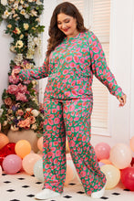 Load image into Gallery viewer, Green Plus Size Printed Long Sleeve and Pants Lounge Set

