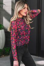 Load image into Gallery viewer, Rose Slim Fit Floral Mesh Long Sleeve Mock Neck Top
